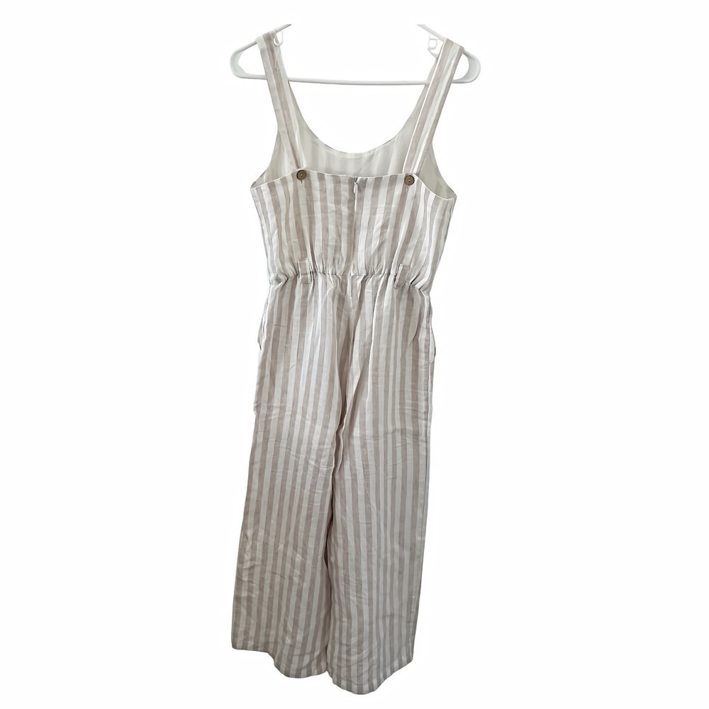 ST Tropez Linen Jumpsuit – Tan/White Stripes – Size 2 – Wide-Leg Capri Style - Picture 2 of 10